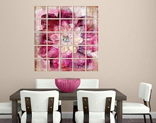 Leinwandbild Grunge Flower 25-teilig Blumen Rot Blüten Pink Moderne Kunst, Leinwand, Leinwandbild XXL, Leinwanddruck, Wandbild
