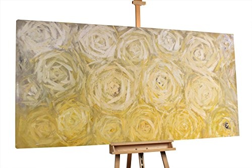 KunstLoft® XXL Gemälde Beet in Sepia 200x100cm | original handgemalte Bilder | Abstrakt Kreise Rosen Gelb Weiß | Leinwand-Bild gemälde einteilig groß | Modernes Kunst bild