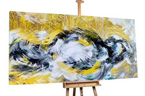 KunstLoft XXL Gemälde Seidenweich 200x100cm | Original handgemalte Bilder | Abstrakt Gold Schwarz Weiß | Leinwand-Bild Ölfarbegemälde Einteilig groß | Modernes Kunst Ölfarbebild