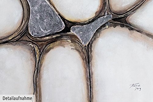 KunstLoft XXL Gemälde Zellen des Lebens 180x120cm | Original handgemalte Bilder | Abstrakt Oval Grau Silber | Leinwand-Bild Ölgemälde Einteilig groß | Modernes Kunst Ölbild