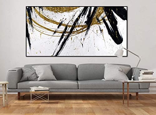 KunstLoft® XXL Gemälde Shine Bright 200x100cm | original handgemalte Bilder | Abstrakt modern Schwarz Weiß | Leinwand-Bild Ölgemälde einteilig groß | Modernes Kunst Ölbild