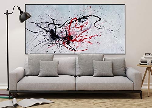 KunstLoft® XXL Gemälde Intimes Wiedersehen 200x100cm | original handgemalte Bilder | Kleckse Abstrakt Schwarz Rot | Leinwand-Bild Ölgemälde einteilig groß | Modernes Kunst Ölbild