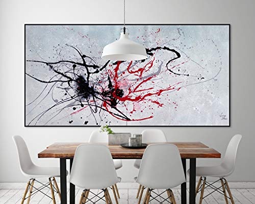 KunstLoft® XXL Gemälde Intimes Wiedersehen 200x100cm | original handgemalte Bilder | Kleckse Abstrakt Schwarz Rot | Leinwand-Bild Ölgemälde einteilig groß | Modernes Kunst Ölbild