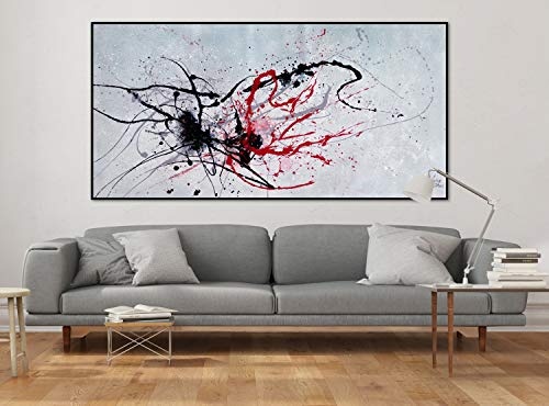 KunstLoft® XXL Gemälde Intimes Wiedersehen 200x100cm | original handgemalte Bilder | Kleckse Abstrakt Schwarz Rot | Leinwand-Bild Ölgemälde einteilig groß | Modernes Kunst Ölbild