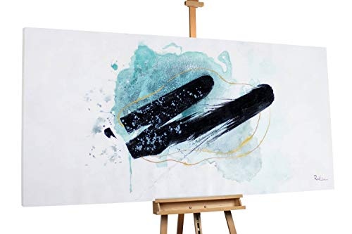 KunstLoft® XXL Gemälde Zauberhafte Gewässer 200x100cm | original handgemalte Bilder | Linien Abstrakt Grün Schwarz | Leinwand-Bild Ölgemälde einteilig groß | Modernes Kunst Ölbild