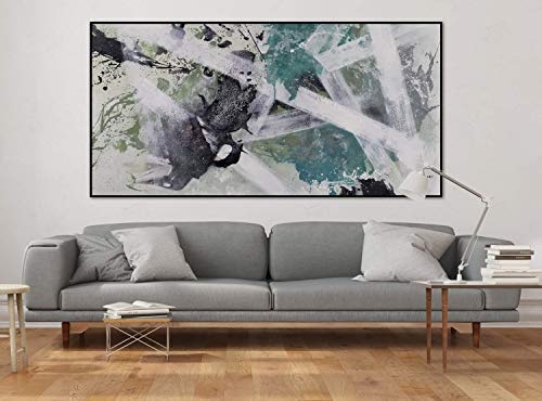 KunstLoft® XXL Gemälde Imposing Abstraction 200x100cm | original handgemalte Bilder | Abstrakt Linien Grün Grau | Leinwand-Bild Ölgemälde einteilig groß | Modernes Kunst Ölbild