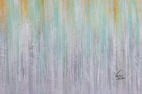 KunstLoft® XXL Gemälde Warme Brise 180x120cm | original handgemalte Bilder | Abstrakt Streifen Türkis Gelb | Leinwand-Bild Ölgemälde einteilig groß | Modernes Kunst Ölbild