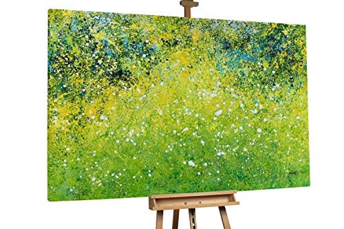 KunstLoft® XXL Gemälde Grüne Wiesenpracht 180x120cm | original handgemalte Bilder | Abstrakt Farbkleckse Grün Gelb | Leinwand-Bild Ölgemälde einteilig groß | Modernes Kunst Ölbild