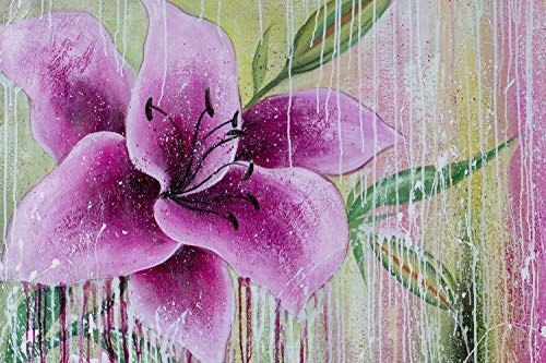 KunstLoft® XXL Gemälde Exotic Lily 180x120cm | original handgemalte Bilder | Lilie Streifen Pink Grün | Leinwand-Bild Ölgemälde einteilig groß | Modernes Kunst Ölbild