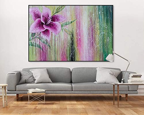 KunstLoft® XXL Gemälde Exotic Lily 180x120cm | original handgemalte Bilder | Lilie Streifen Pink Grün | Leinwand-Bild Ölgemälde einteilig groß | Modernes Kunst Ölbild