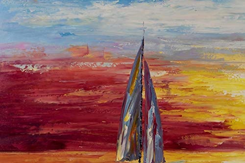 KunstLoft® XXL Gemälde Rote Morgensonne 200x100cm | original handgemalte Bilder | Schiff Abendlicht Orange Blau | Leinwand-Bild Ölgemälde einteilig groß | Modernes Kunst Ölbild