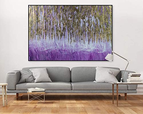 KunstLoft® XXL Gemälde Goldener Vorhang 180x120cm | original handgemalte Bilder | Regen Abstrakt Lila Gold | Leinwand-Bild Ölgemälde einteilig groß | Modernes Kunst Ölbild