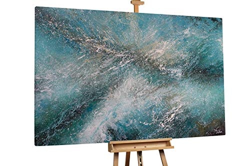 KunstLoft® XXL Gemälde Reflektion des Wassers 180x120cm | original handgemalte Bilder | Wasser Abstrakt Türkis Beige | Leinwand-Bild Ölgemälde einteilig groß | Modernes Kunst Ölbild