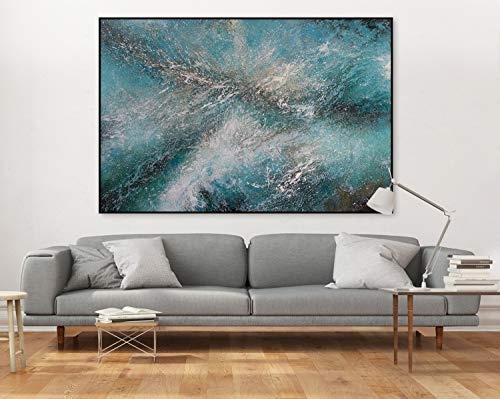 KunstLoft® XXL Gemälde Reflektion des Wassers 180x120cm | original handgemalte Bilder | Wasser Abstrakt Türkis Beige | Leinwand-Bild Ölgemälde einteilig groß | Modernes Kunst Ölbild