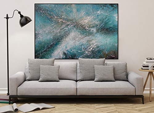 KunstLoft® XXL Gemälde Reflektion des Wassers 180x120cm | original handgemalte Bilder | Wasser Abstrakt Türkis Beige | Leinwand-Bild Ölgemälde einteilig groß | Modernes Kunst Ölbild