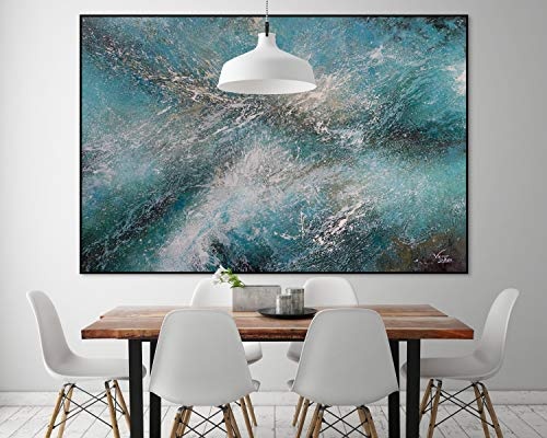 KunstLoft® XXL Gemälde Reflektion des Wassers 180x120cm | original handgemalte Bilder | Wasser Abstrakt Türkis Beige | Leinwand-Bild Ölgemälde einteilig groß | Modernes Kunst Ölbild