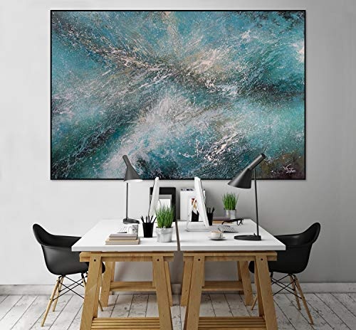 KunstLoft® XXL Gemälde Reflektion des Wassers 180x120cm | original handgemalte Bilder | Wasser Abstrakt Türkis Beige | Leinwand-Bild Ölgemälde einteilig groß | Modernes Kunst Ölbild