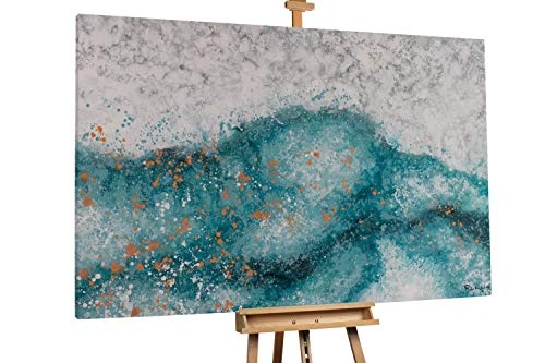 KunstLoft® XXL Gemälde Eisiges Morgenland 180x120cm | original handgemalte Bilder | Abstrakt Fluss Grau Petrol | Leinwand-Bild Ölgemälde einteilig groß | Modernes Kunst Ölbild