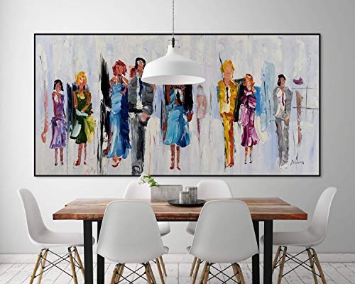 KunstLoft® XXL Gemälde Buntes Stadtgeschehen 200x100cm | original handgemalte Bilder | Menschen Abstrakt Bunt Grau | Leinwand-Bild Ölgemälde einteilig groß | Modernes Kunst Ölbild