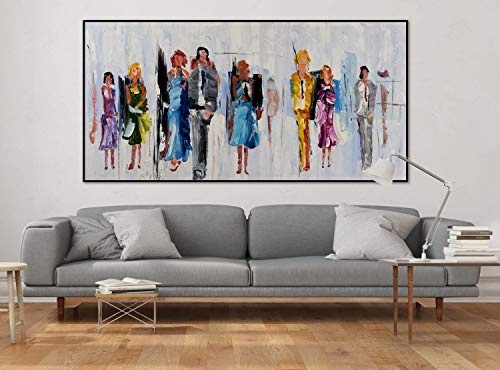 KunstLoft® XXL Gemälde Buntes Stadtgeschehen 200x100cm | original handgemalte Bilder | Menschen Abstrakt Bunt Grau | Leinwand-Bild Ölgemälde einteilig groß | Modernes Kunst Ölbild