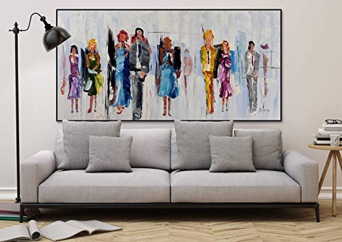 KunstLoft® XXL Gemälde Buntes Stadtgeschehen 200x100cm | original handgemalte Bilder | Menschen Abstrakt Bunt Grau | Leinwand-Bild Ölgemälde einteilig groß | Modernes Kunst Ölbild