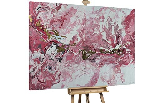 KunstLoft® XXL Gemälde Blüten aus Gold 200x150cm | original handgemalte Bilder | Abstrakt Verlauf Rosa Weiß | Leinwand-Bild Ölgemälde einteilig groß | Modernes Kunst Ölbild