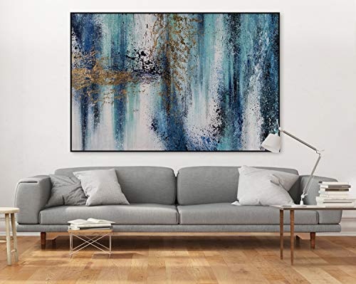 KunstLoft® XXL Gemälde Neptunes Might 180x120cm | original handgemalte Bilder | Verlauf Abstrakt Türkis Gelb | Leinwand-Bild Ölgemälde einteilig groß | Modernes Kunst Ölbild