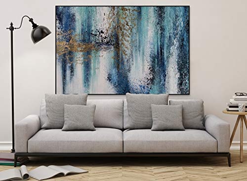 KunstLoft® XXL Gemälde Neptunes Might 180x120cm | original handgemalte Bilder | Verlauf Abstrakt Türkis Gelb | Leinwand-Bild Ölgemälde einteilig groß | Modernes Kunst Ölbild