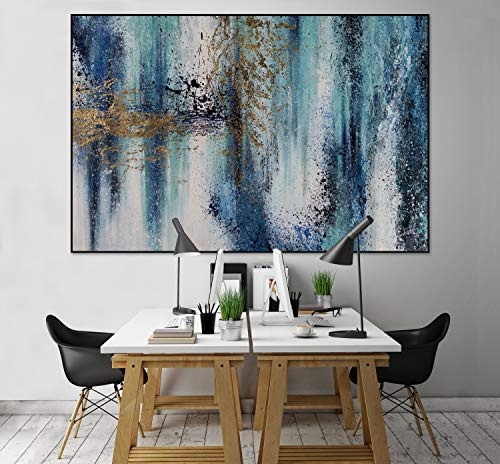 KunstLoft® XXL Gemälde Neptunes Might 180x120cm | original handgemalte Bilder | Verlauf Abstrakt Türkis Gelb | Leinwand-Bild Ölgemälde einteilig groß | Modernes Kunst Ölbild