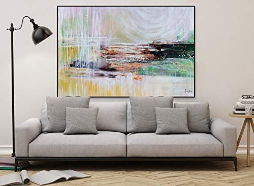 KunstLoft® XXL Gemälde Das Spiel des Lebens 180x120cm | original handgemalte Bilder | Linien Abstrakt Beige Grün | Leinwand-Bild Ölgemälde einteilig groß | Modernes Kunst Ölbild