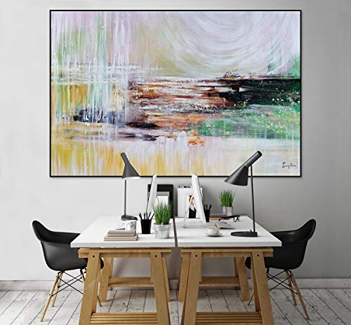 KunstLoft® XXL Gemälde Das Spiel des Lebens 180x120cm | original handgemalte Bilder | Linien Abstrakt Beige Grün | Leinwand-Bild Ölgemälde einteilig groß | Modernes Kunst Ölbild