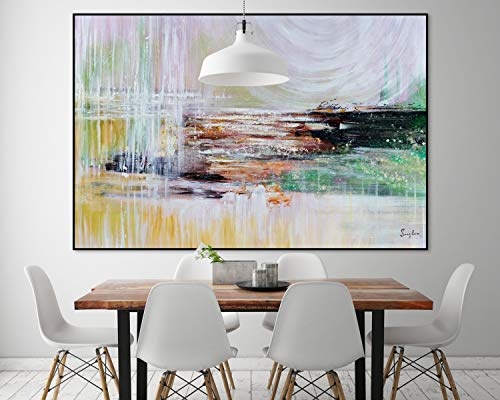 KunstLoft® XXL Gemälde Das Spiel des Lebens 180x120cm | original handgemalte Bilder | Linien Abstrakt Beige Grün | Leinwand-Bild Ölgemälde einteilig groß | Modernes Kunst Ölbild