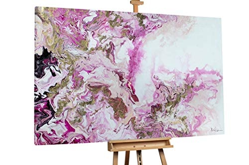 KunstLoft® XXL Gemälde Der Liebesschwur 180x120cm | original handgemalte Bilder | Farbfluss Abstrakt Rosa Weiß | Leinwand-Bild Ölgemälde einteilig groß | Modernes Kunst Ölbild