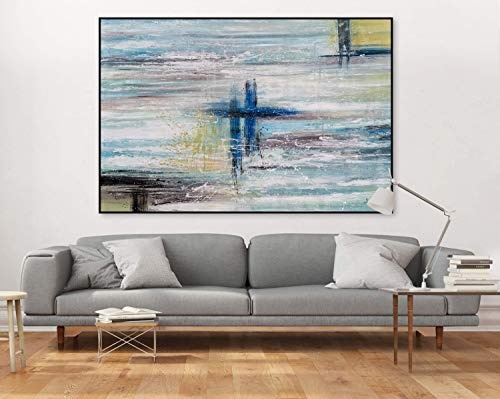 KunstLoft® XXL Gemälde Ahnungslose Stille 180x120cm | original handgemalte Bilder | Abstrakt Farbtupfer Blau Grün | Leinwand-Bild Ölgemälde einteilig groß | Modernes Kunst Ölbild