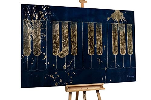 KunstLoft® XXL Gemälde Golden Keys 180x120cm | original handgemalte Bilder | Klavier Tasten Schwarz Gold | Leinwand-Bild Ölgemälde einteilig groß | Modernes Kunst Ölbild