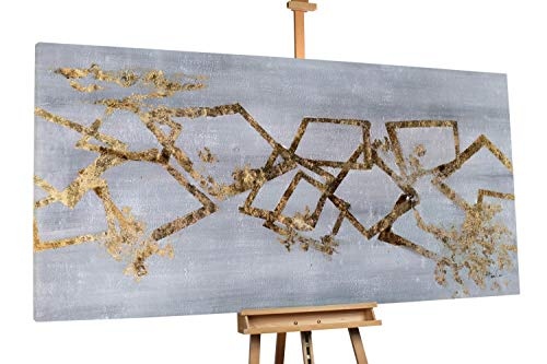 KunstLoft XXL Gemälde Himmlischer Weg 200x100cm | Original handgemalte Bilder | Abstrakt Viereck Gold Grau | Leinwand-Bild Ölgemälde Einteilig groß | Modernes Kunst Ölbild