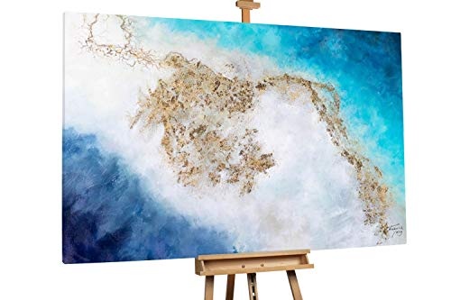 KunstLoft XXL Gemälde Götterdonner 180x120cm | Original handgemalte Bilder | Abstrakt Blau Beige Gold | Leinwand-Bild Ölgemälde Einteilig groß | Modernes Kunst Ölbild