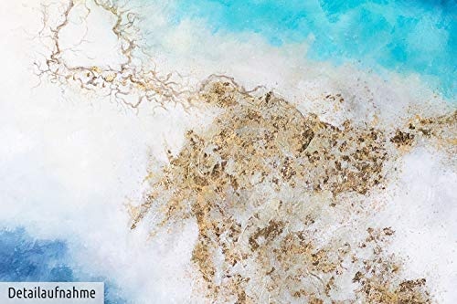 KunstLoft XXL Gemälde Götterdonner 180x120cm | Original handgemalte Bilder | Abstrakt Blau Beige Gold | Leinwand-Bild Ölgemälde Einteilig groß | Modernes Kunst Ölbild