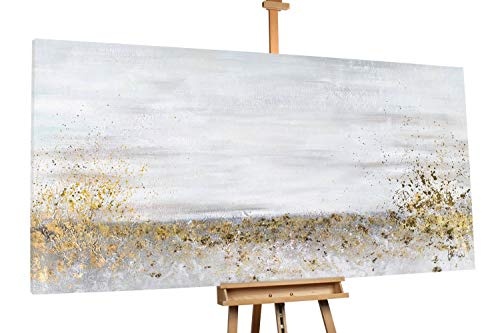 KunstLoft XXL Gemälde Feengeflüster 200x100cm | Original handgemalte Bilder | Abstrakt Weiß Beige Gold | Leinwand-Bild Ölgemälde Einteilig groß | Modernes Kunst Ölbild