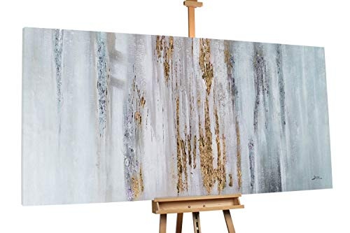 KunstLoft XXL Gemälde Gewobenes Gold 200x100cm | Original handgemalte Bilder | Abstrakt Grau Silber Gold | Leinwand-Bild Ölgemälde Einteilig groß | Modernes Kunst Ölbild