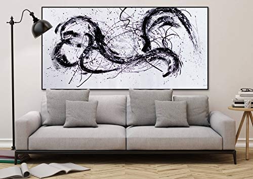 KunstLoft® XXL Gemälde Drachenherz 200x100cm | original handgemalte Bilder | Abstrakt Schwarz Weiß Grau | Leinwand-Bild Ölgemälde einteilig groß | Modernes Kunst Ölbild