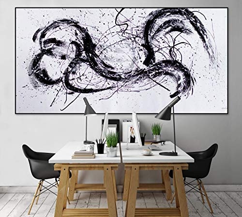 KunstLoft® XXL Gemälde Drachenherz 200x100cm | original handgemalte Bilder | Abstrakt Schwarz Weiß Grau | Leinwand-Bild Ölgemälde einteilig groß | Modernes Kunst Ölbild