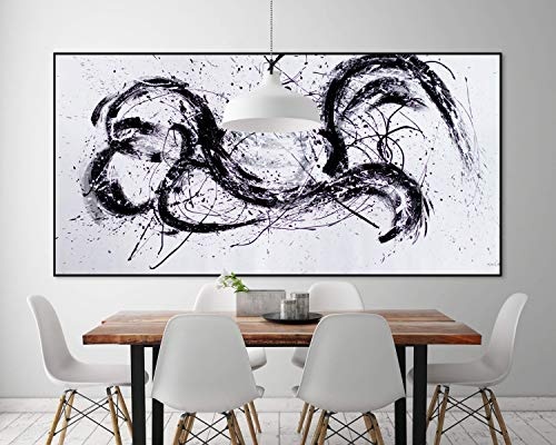 KunstLoft® XXL Gemälde Drachenherz 200x100cm | original handgemalte Bilder | Abstrakt Schwarz Weiß Grau | Leinwand-Bild Ölgemälde einteilig groß | Modernes Kunst Ölbild