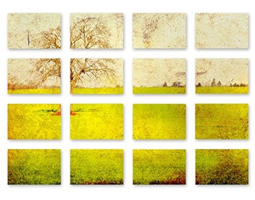 Leinwandbild Daybreak 16-teilig Wiese Baum Natur Landschaft Moderne Kunst, Leinwand, Leinwandbild XXL, Leinwanddruck, Wandbild