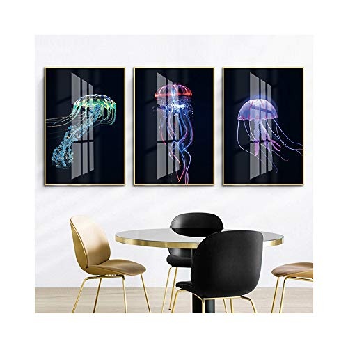 Chaick Meeresquallen Europäischer Stil Wasserdicht LichtbestäNdig Hintergrund Quadrat Leinwandbild Wandbilder Wanddekoration Design Wand Bild 3 StüCk,70 * 90CM