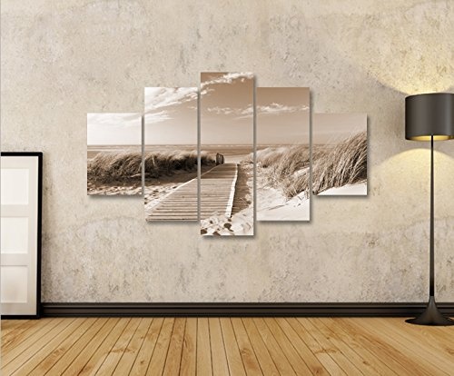 islandburner Bild Bilder auf Leinwand Strand Sepia Nordseestrand Langeoog MF XXL Poster Leinwandbild Wandbild Dekoartikel Wohnzimmer Marke