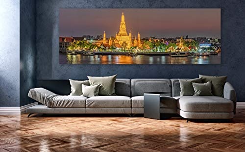 XXL Panorama Leinwandbild, Wat Aurun Tempel Bangkok, EIN Exklusives Fineart Bild als Wanddeko, und Wandbild in Galerie Qualität auf Canvas© Künstler Leinwand 300 x 100cm