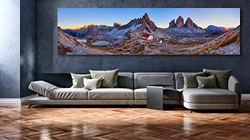 XXL Panorama Leinwandbild, DREI Zinnen Dolomiten, Fineart Bild, als hochwertige Wanddeko, Wandbild in Galerie Qualität auf Canvas© Künstler Leinwand 300 x 75cm