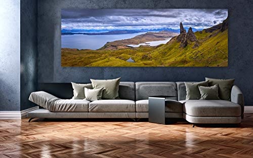 XXL Panorama Leinwandbild, Old Man of Storr Isle of Skye, EIN Exklusives Fineart Bild als Wanddeko, und Wandbild in Galerie Qualität auf Canvas© Künstler Leinwand 210 x 70cm