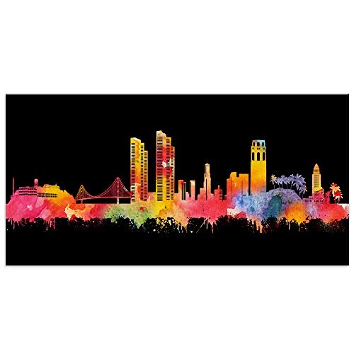 Skyline Wandbild Stadt Kalifornien - Kalifornische Bilder - Neon 100x200cm - Kunstdruck 2cm (div. Varianten/Größen)- Wandbilder Skylines Panorama Leinwandbild - fertig aufgespannt